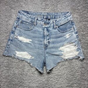 American Eagle Shorts Womens 8 Curvy Mom High Rise Strigid Stretch Light Raw Hem